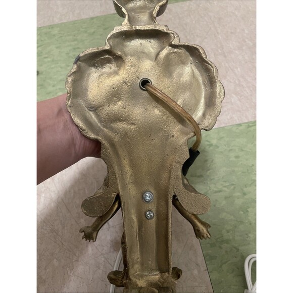Vintage Heavy Bronze Cherub Angel Wall Sconce Light Hollywood Regency Lamp - Picture 11 of 14